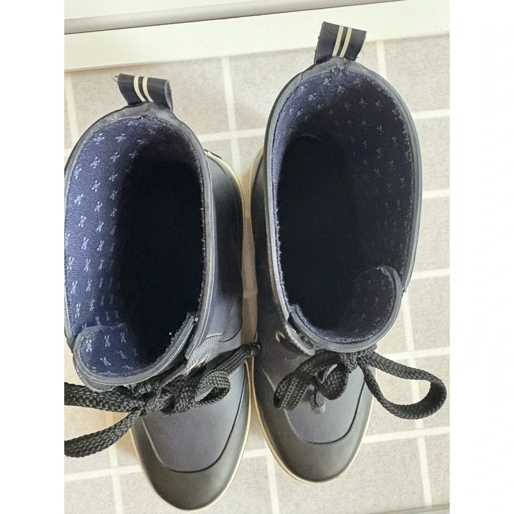 Nautica Navy Blue Ankle Water Rain Boots‎ Wellies Women's Sz 7 Lace-Up Coastal